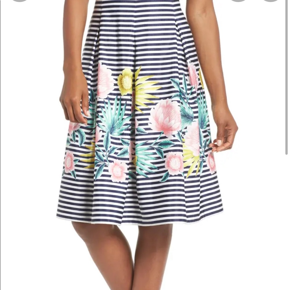Eliza J Floral and Striped Skirt
